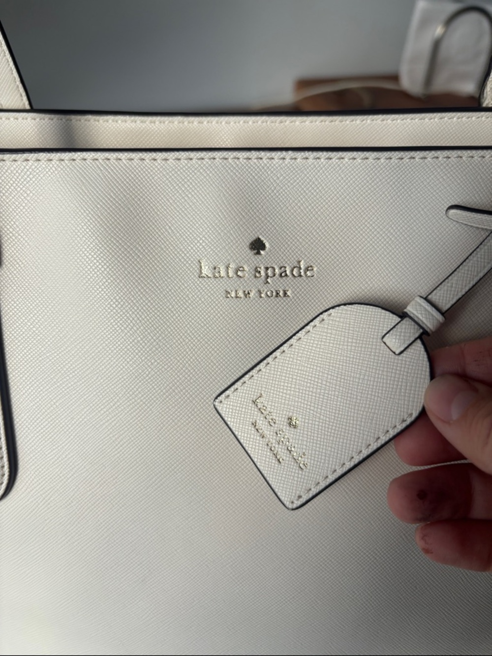 kate spade White Leather Tote with Luggage Tag - Picture 2 of 14
